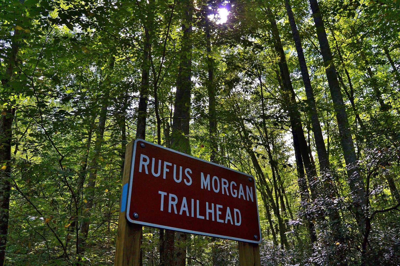The Rufus Morgan Trailhead sign