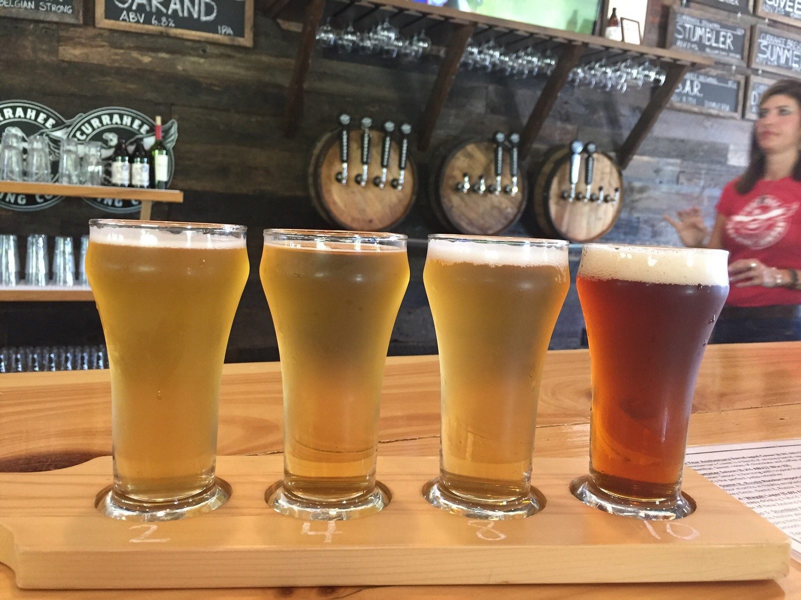 A beer flight at Currahee Brewing Company
